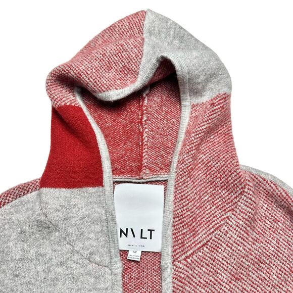 NVLT | Women | Red Gray Hooded Oversized Plaid Hooded Cardigan | Size Small - Picture 8 of 9